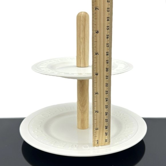 2 Tier Serving Tray White Porcelain Wood Bread and Butter Australia Farmhouse - Picture 12 of 12